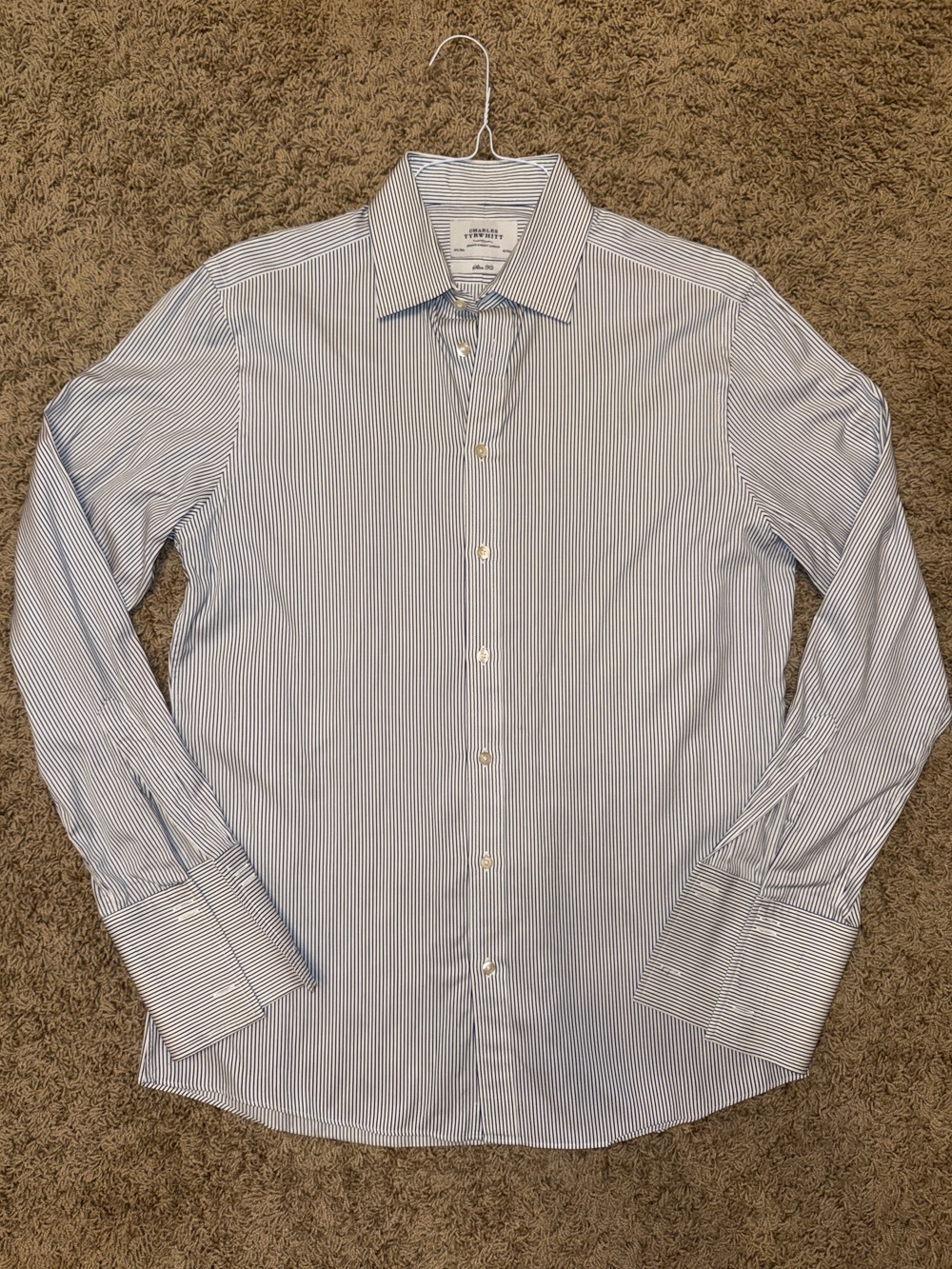 Charles Tyrwhitt Blue and White Pinstripe Dress Shirt